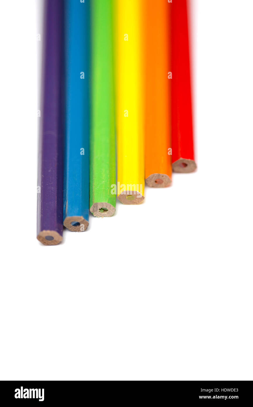 Group of color pencils on white background Stock Photo