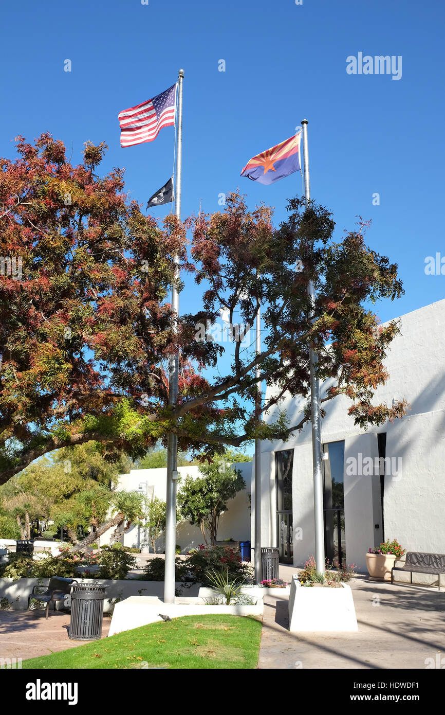Flags at the Scottsdale Civic Center Mall in the Old Town area. Stock Photo