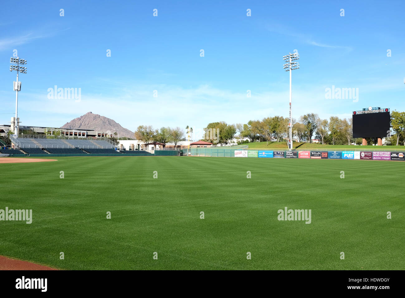 Scottsdale Stadium looking from Right Field towards the Left Field stands. The stadium is the Spring Training home of the San Francisco Giants of  Maj Stock Photo