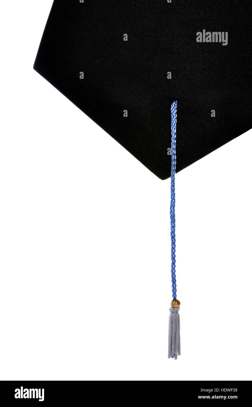 Graduation cap with blue tassel isolated over white background Stock