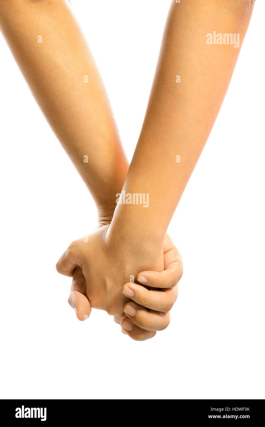 Man and woman holding hand together isolated over white background ...