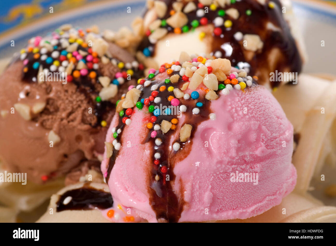 Three scoops of ice cream, good for your menu design Stock Photo Alamy