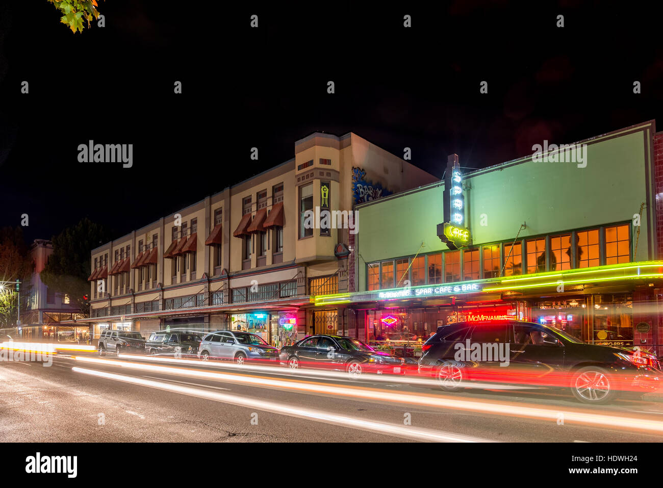 Downtown Olympia, Washington at night. Stock Photo