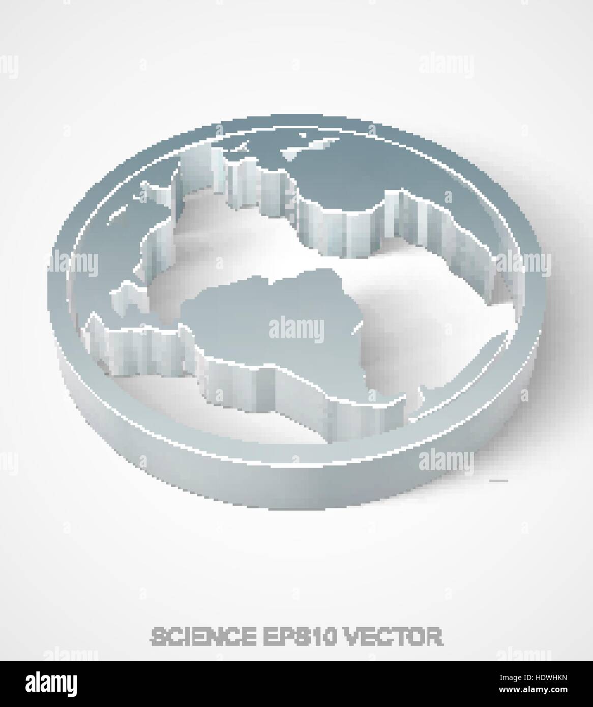 Science icon: extruded Metallic Globe with transparent shadow, EPS 10 vector illustration. Stock Vector