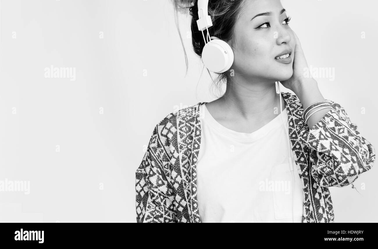 Person Listening Music Headphones Concept Stock Photo