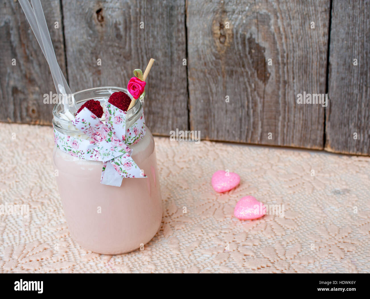 Pretty Milkshake Pink Raspberry Raspberry drink love hi-res stock photography and images - Alamy