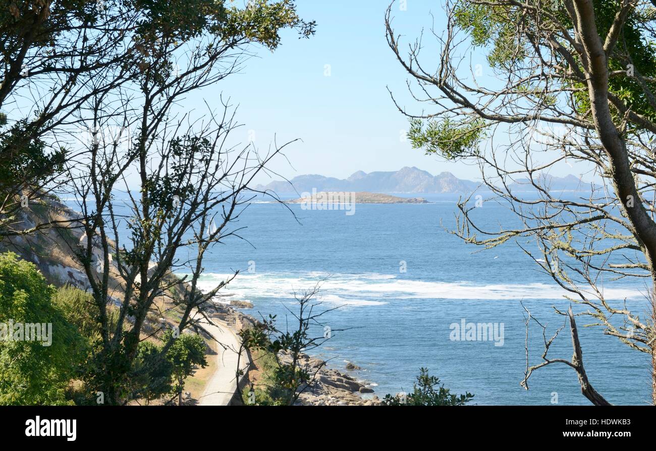 Estelas Islands from the coast of Bayona, Galicia, Spain Stock Photo