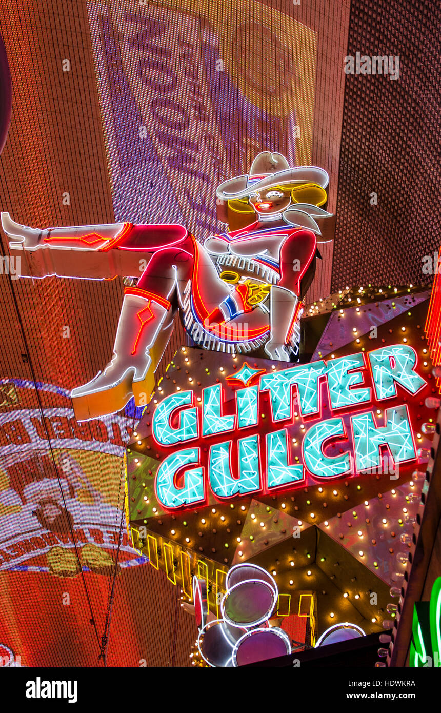 Cowgirl Glitter Gulch neon sign, Fremont Experience, Las Vegas, Nevada