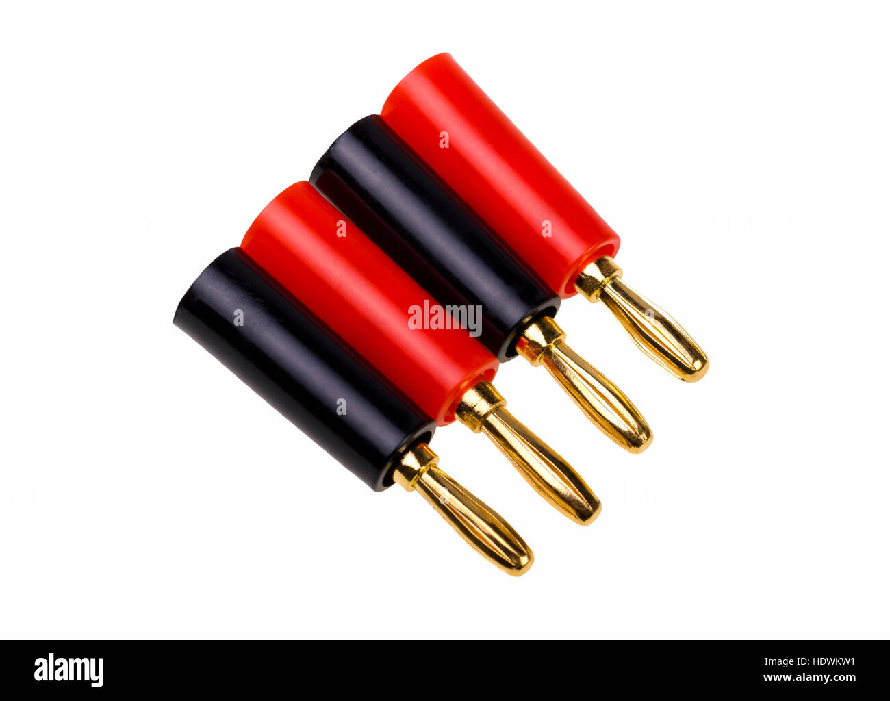 Adapter wire cable electronics audio speaker male banana plug connector isolated on white