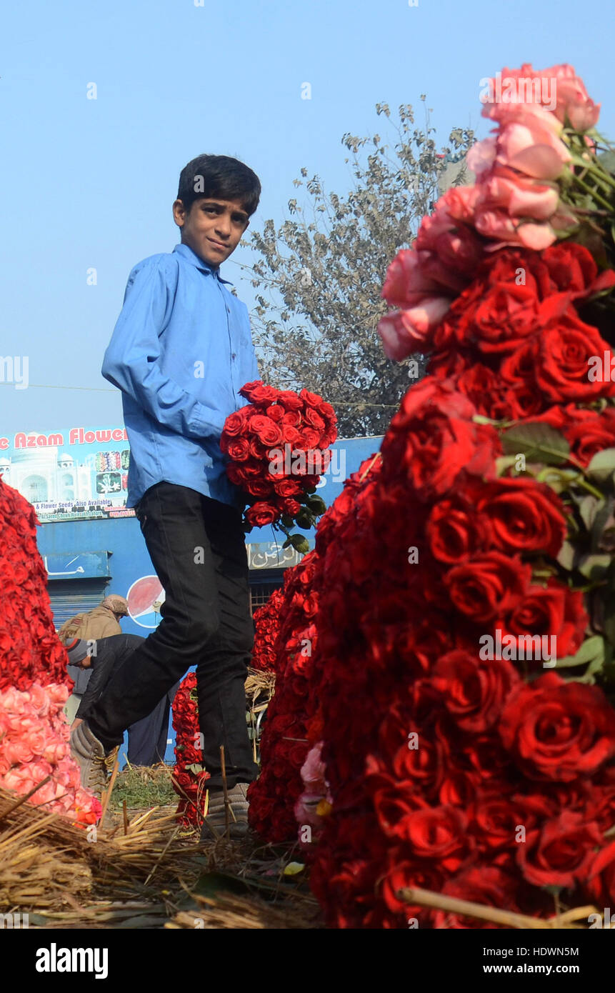 Lahore, Punjab, Pakistan. 14th Dec, 2016. Pakistani Flower wholesalers
