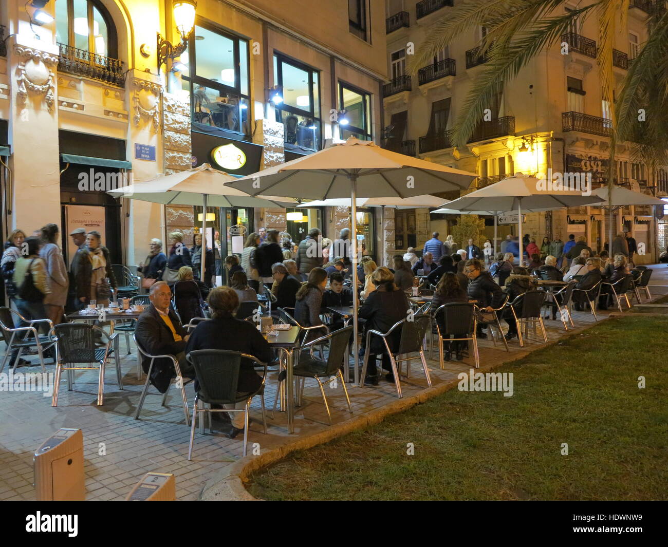Diners at street cafe in Valencia, Spain Stock Photo