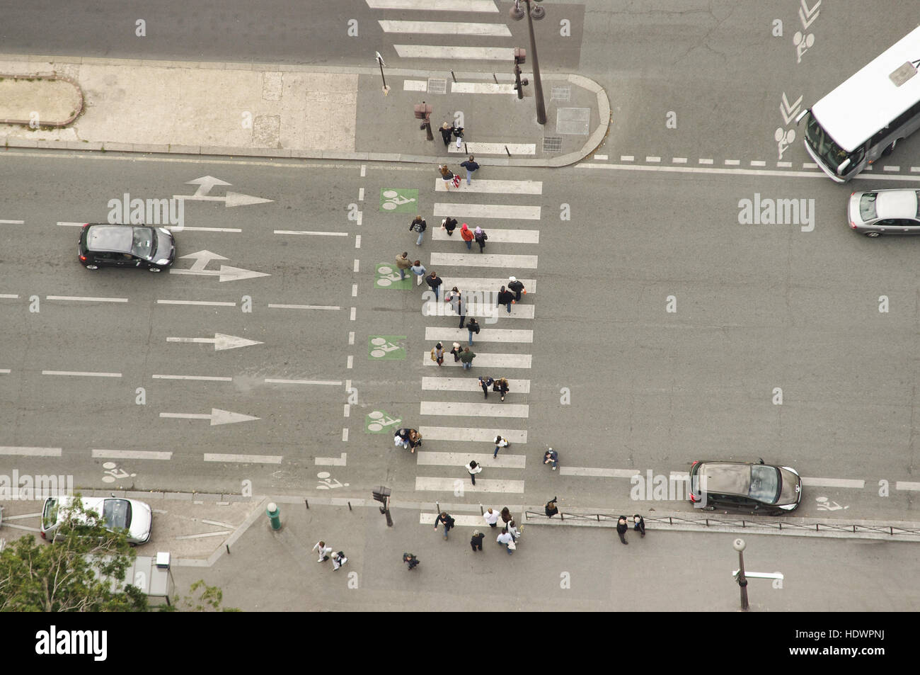 aerial view of pedestrian crossing on street Stock Photo