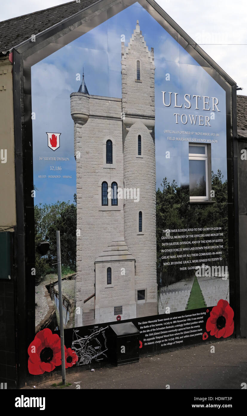 Ulster Tower mural, off Shankill Road West Belfast,Northern Ireland,UK Stock Photo