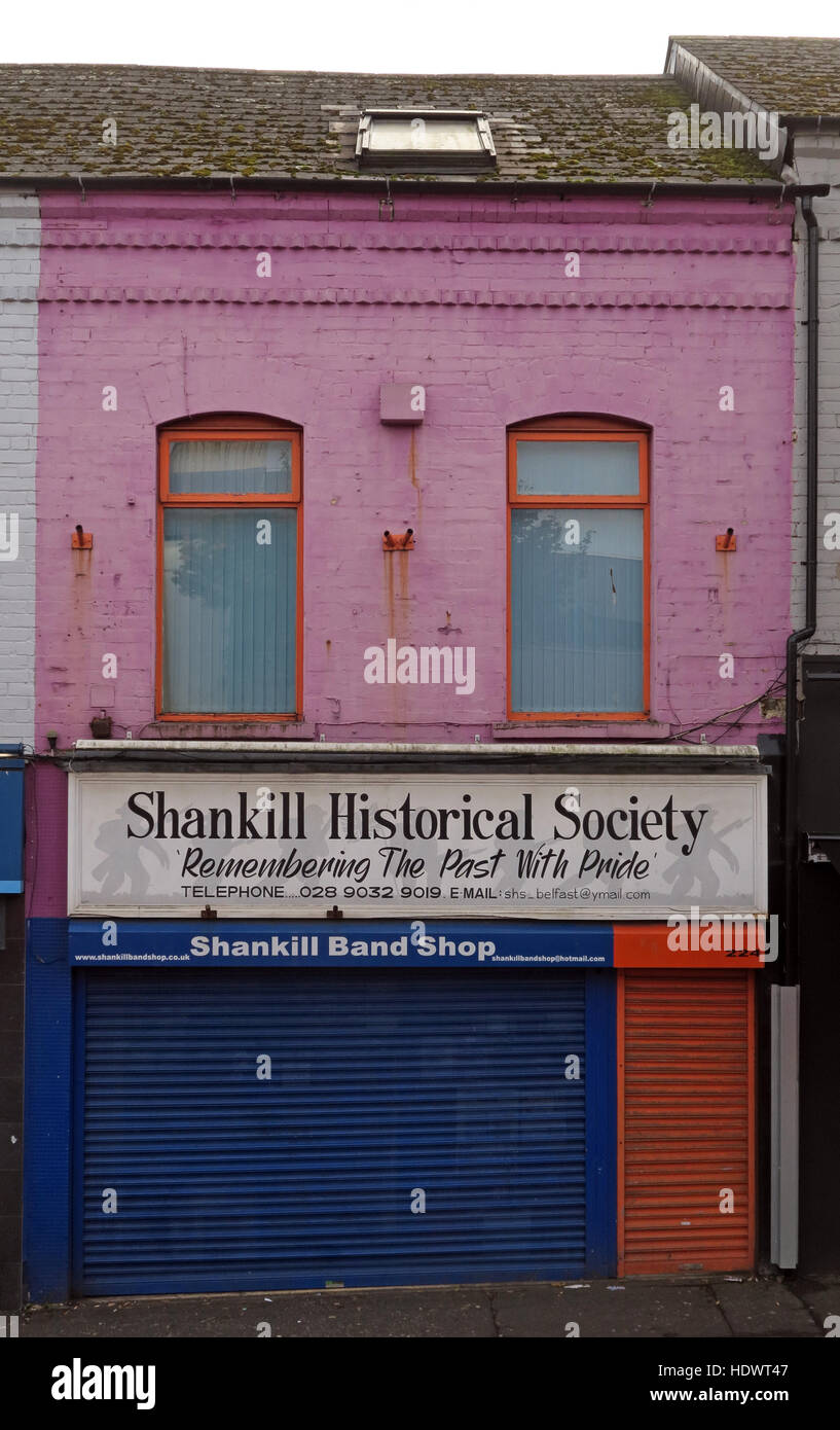 Shankill Historical Society and band shop, 224 Shankill Rd, Belfast, County Antrim, Northern Ireland, Ireland, BT13 2BJ Stock Photo