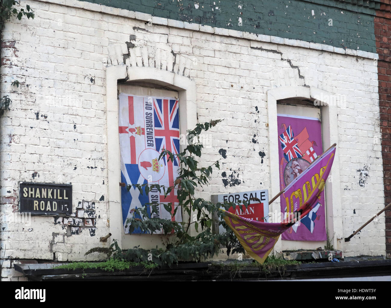 British flags, off Shankill Road West Belfast,Northern Ireland,UK Stock Photo