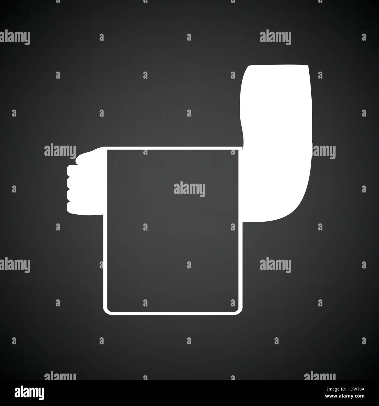 Waiter hand with towel icon. Black background with white. Vector ...