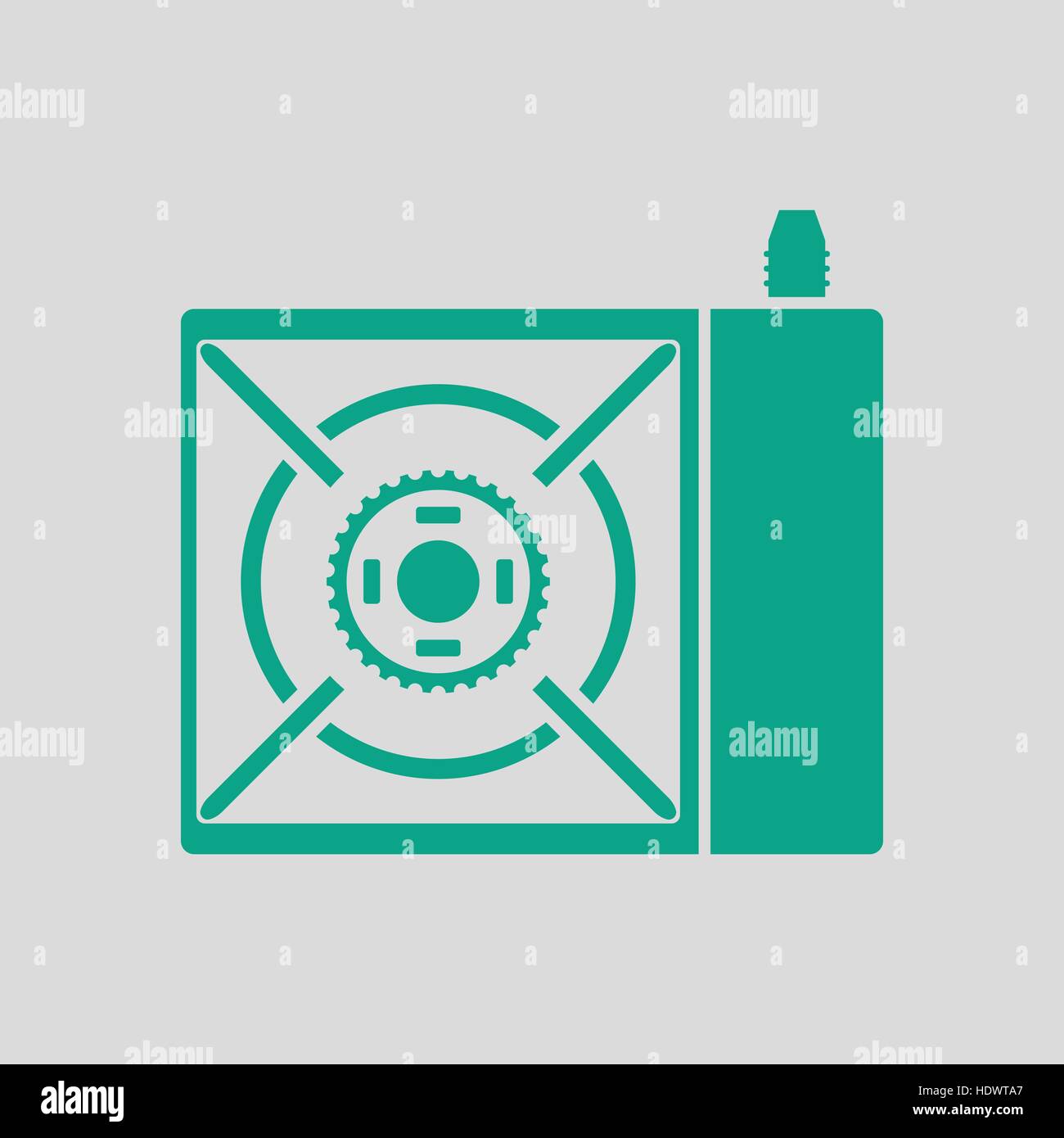 Camping gas burner stove icon. Gray background with green. Vector illustration. Stock Vector