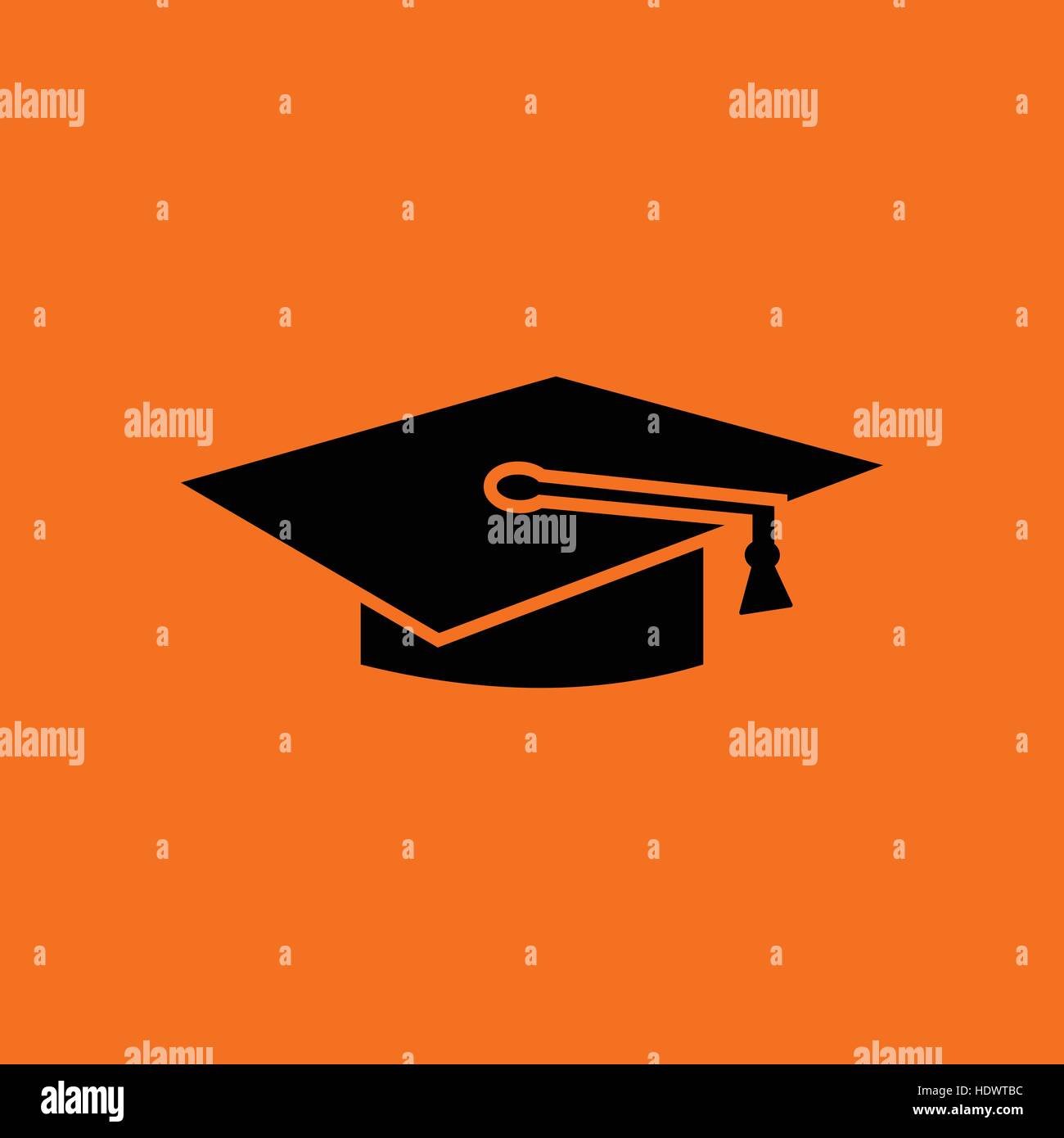 Graduation cap icon. Orange background with black. Vector illustration ...