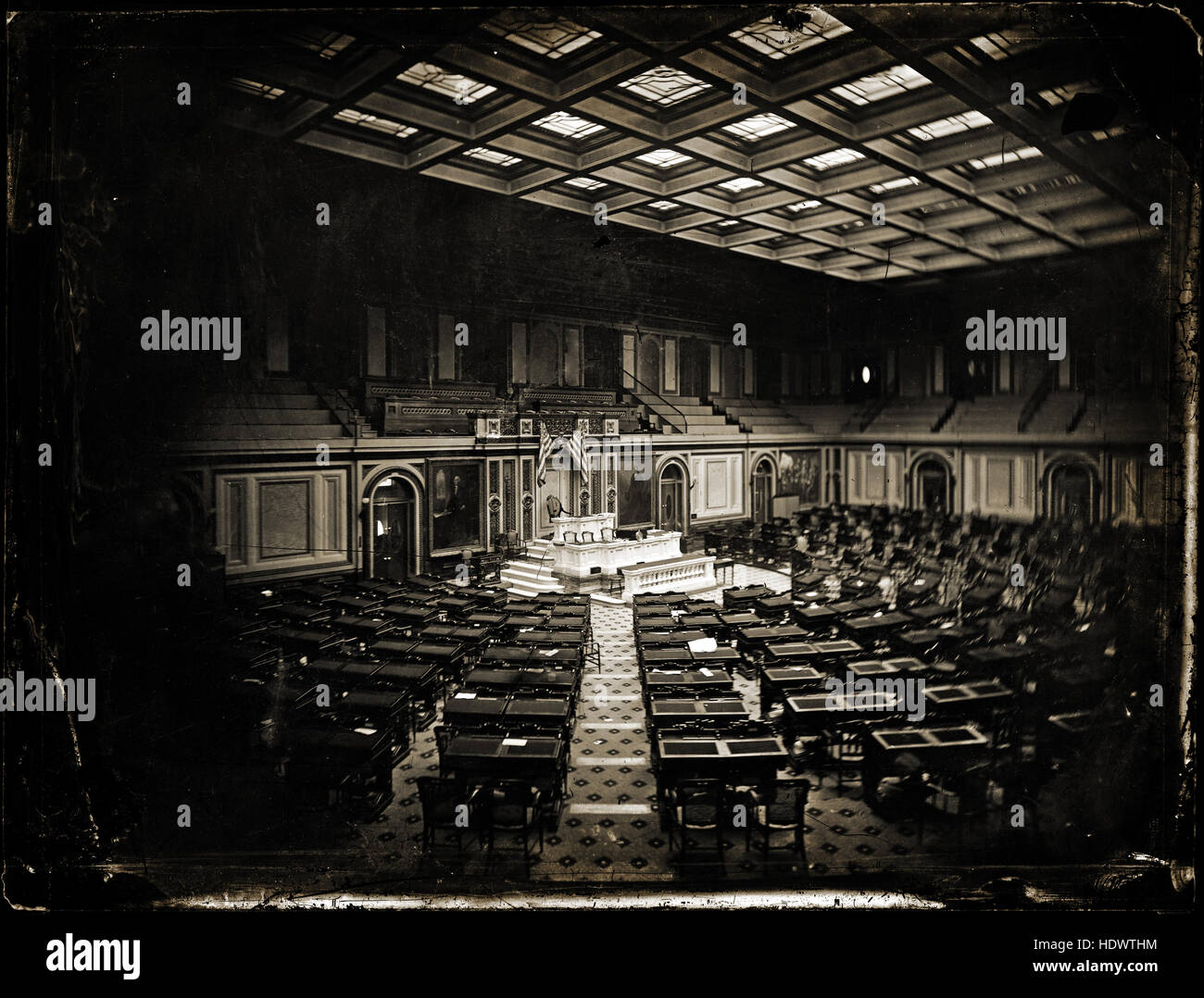 Old US House of Representatives Chamber. Circa 1861. This is the earliest known photo of the interior of the US capitol. Photograph from the Brady-Handy Photograph Collection    This archival print is available in the following sizes:    8' x 10'   $15.95 w/ FREE SHIPPING  11' x 14' $23.95 w/ FREE SHIPPING  16' x 20' $59.95 w/ FREE SHIPPING  20' x 24' $99.95 w/ FREE SHIPPING    * The American Photoarchive watermark will not appear on your print. Stock Photo