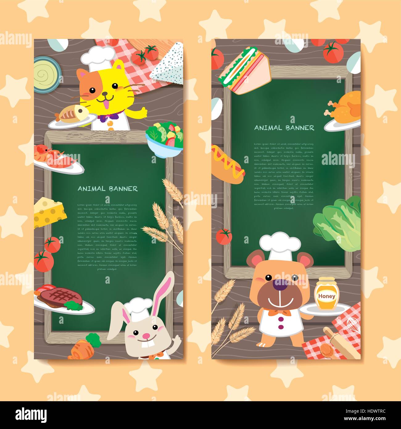 adorable animal banner set with delicious dishes Stock Vector Image ...