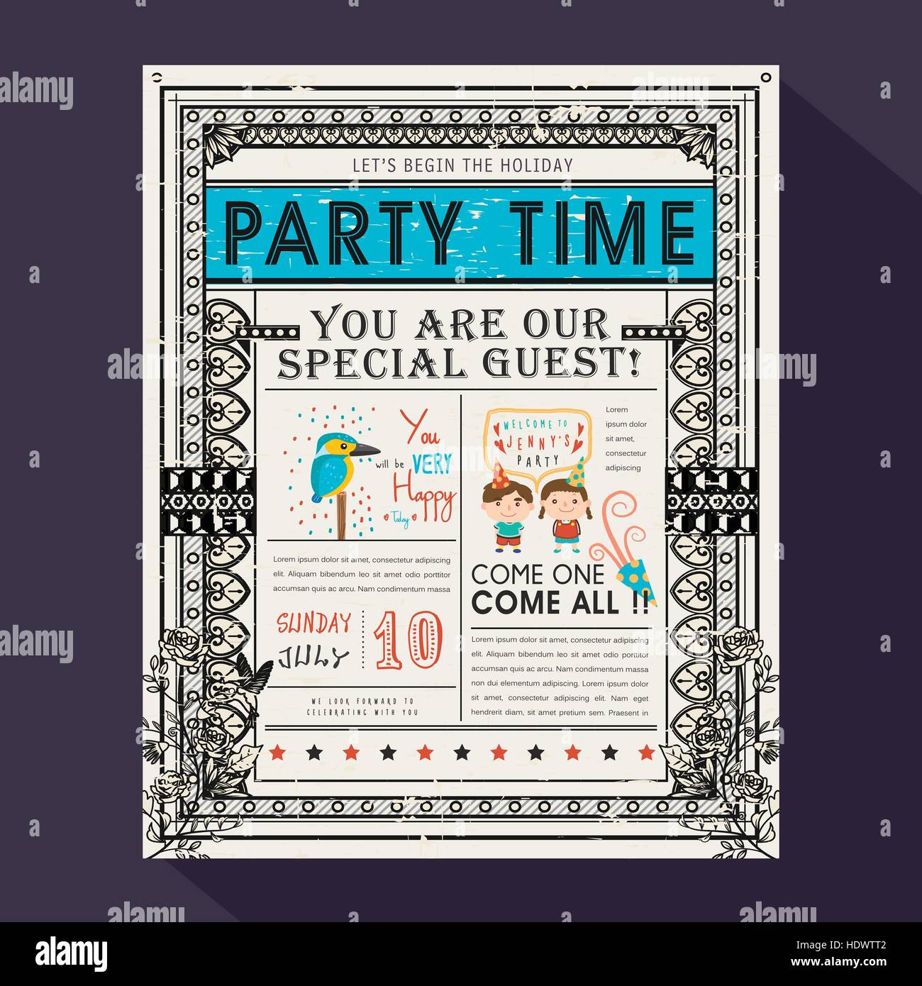 adorable cartoon birthday party invitation template collection Stock ...