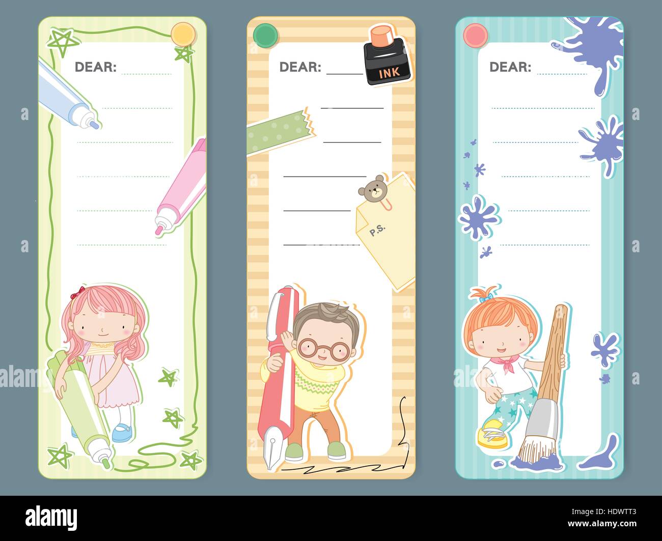 adorable cartoon style memo pad template design set Stock Vector Image