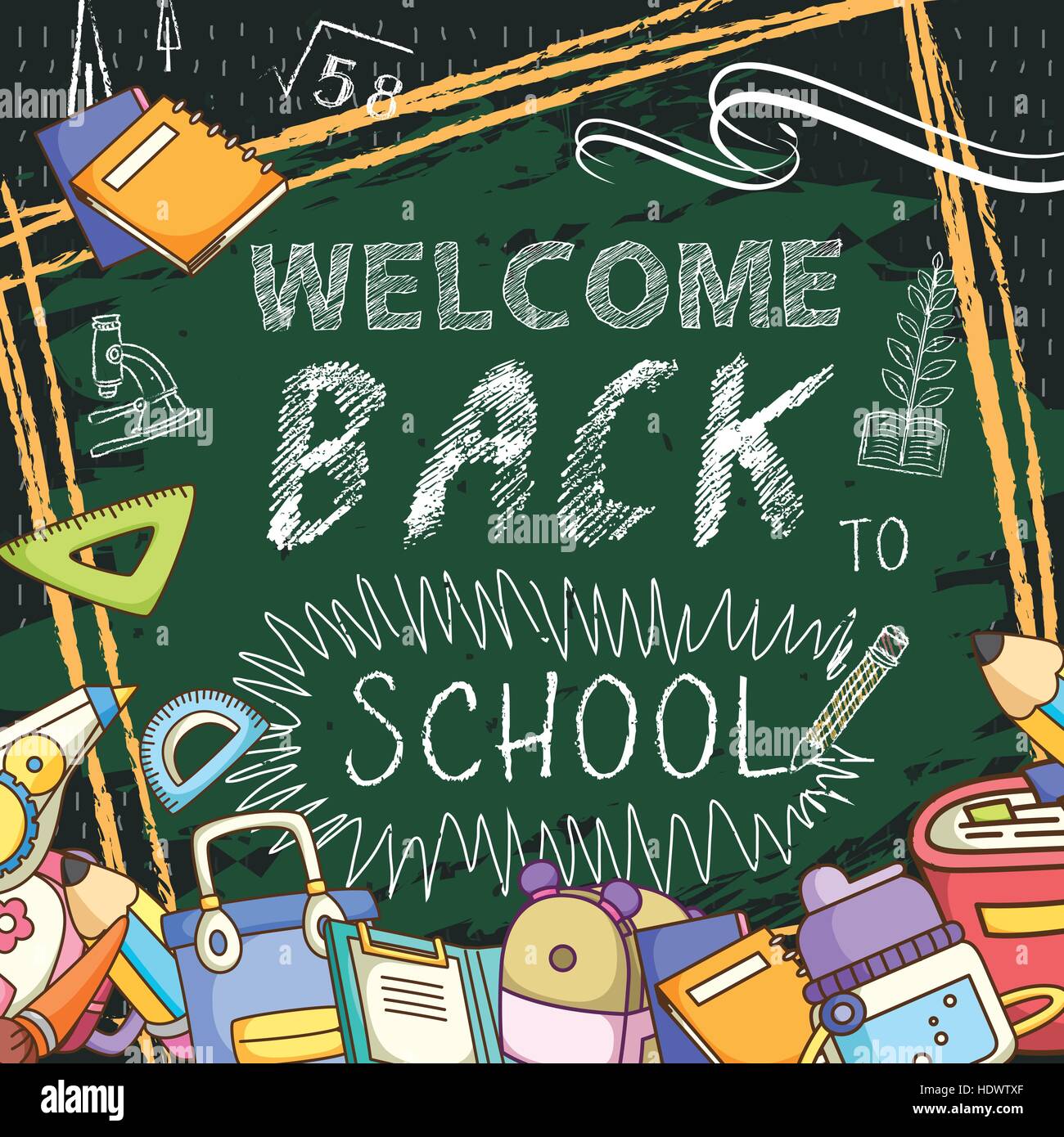 Lovable Welcome Back To School Background With Chalkboard Stock Vector Image Art Alamy