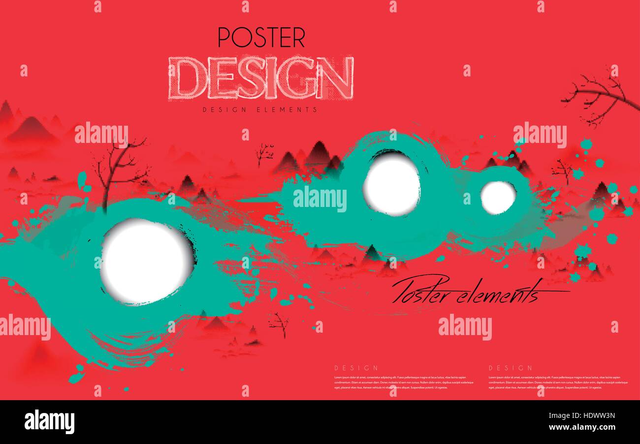 Attractive Poster Template Design With Chinese Calligraphy Strokes Attractive poster template design with chinese calligraphy strokes