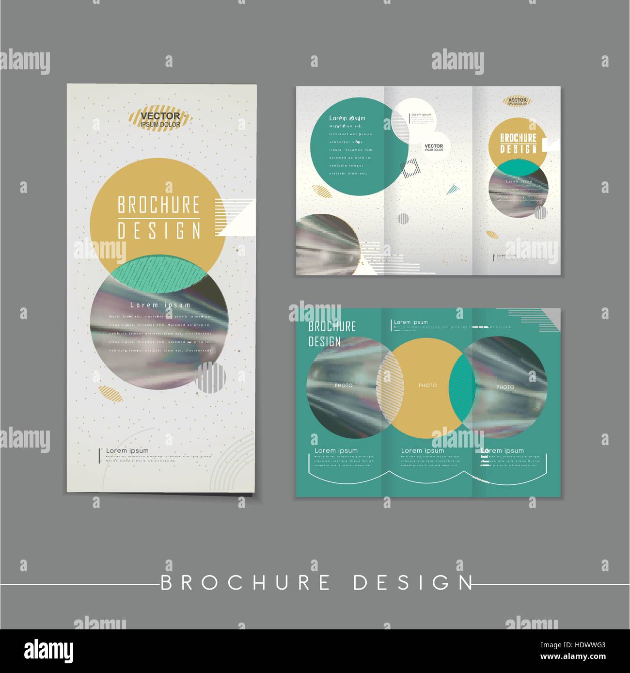 modern abstract tri fold brochure template design with circle stock