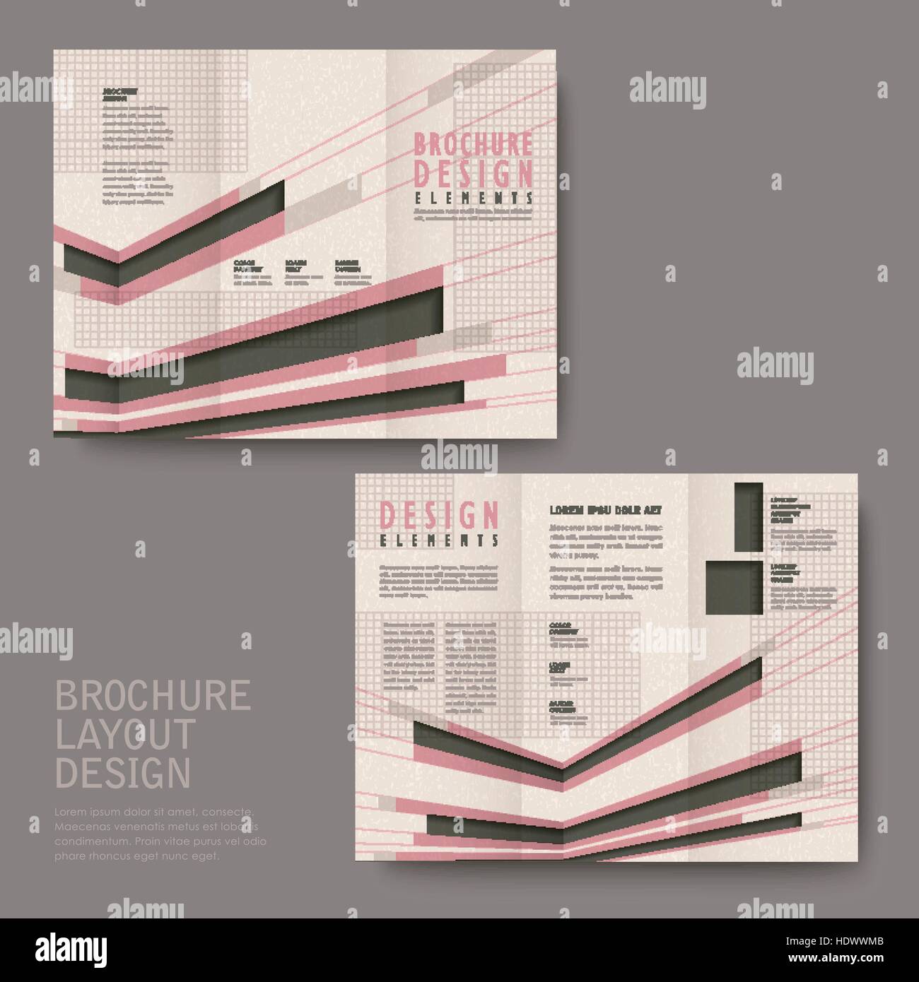 retro tri fold brochure design in pink and black stock vector art