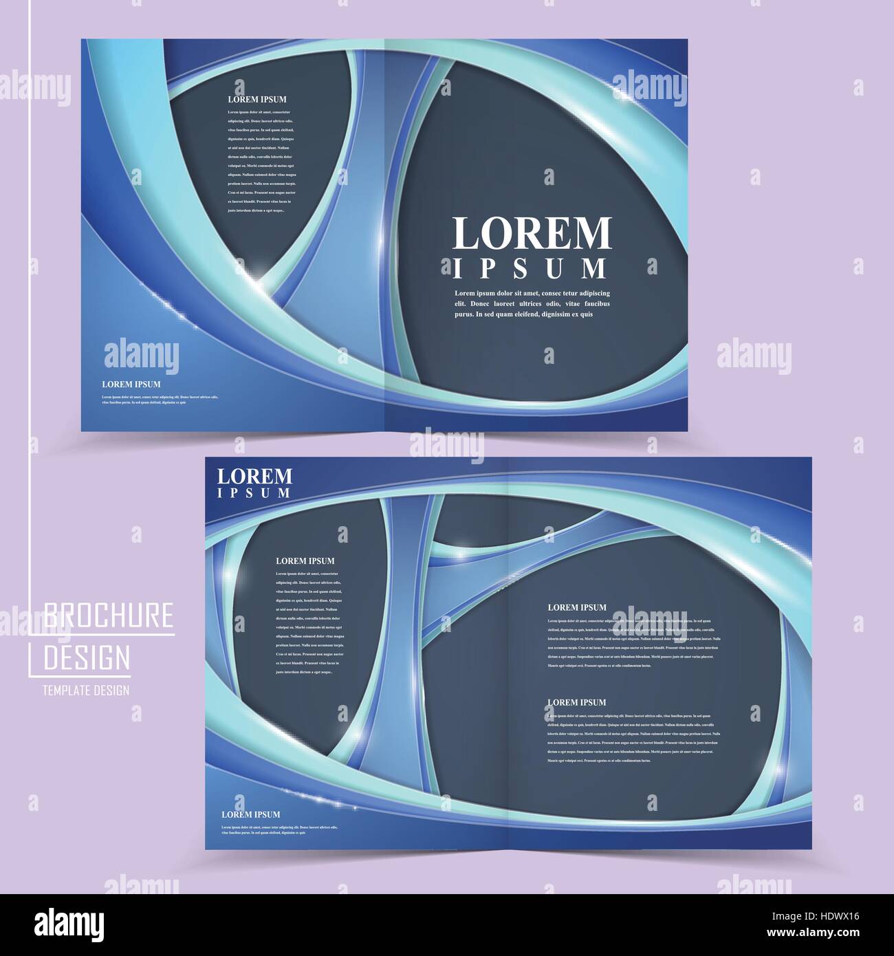 abstract futuristic design for half-fold brochure in blue Stock Vector