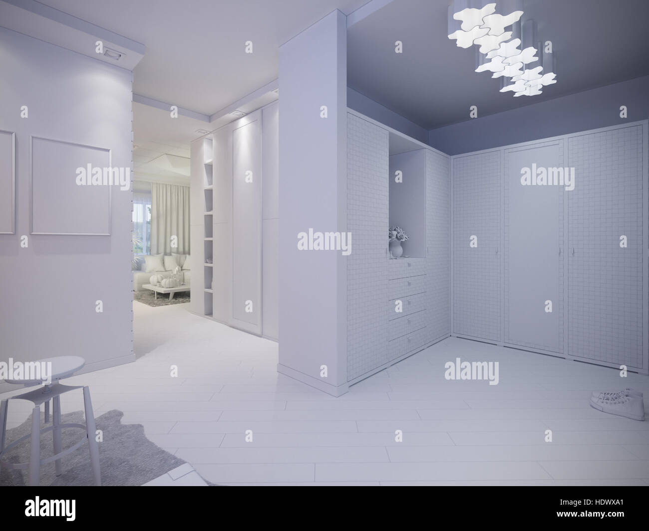 Rendering hall interior design Stock Photo - Alamy