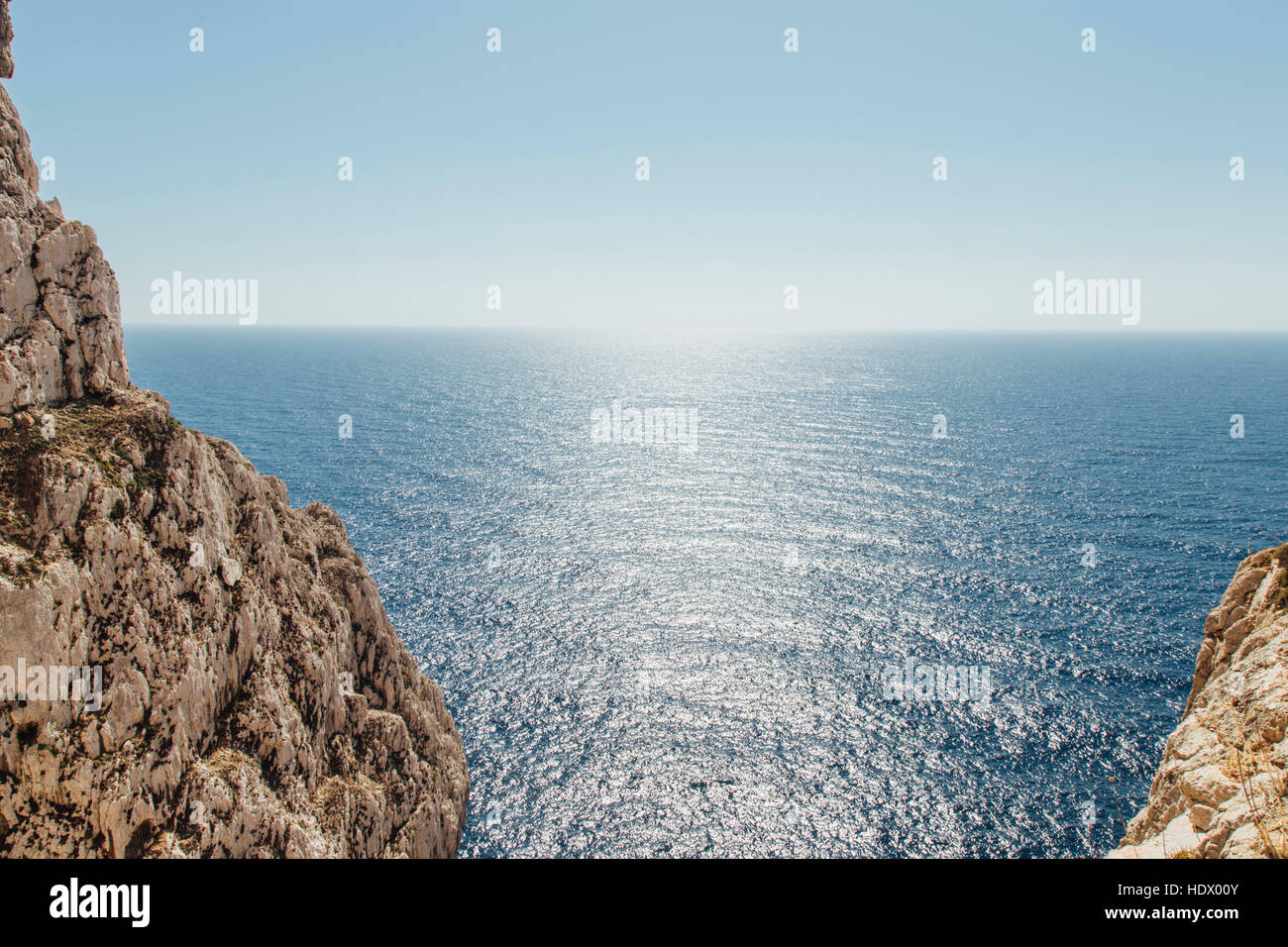 Scenic view of ocean near rock formation Stock Photo