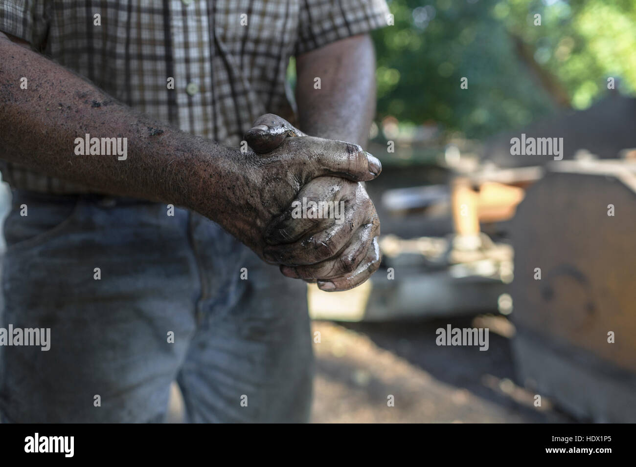 Greasy hands of Caucasian man Stock Photo Alamy
