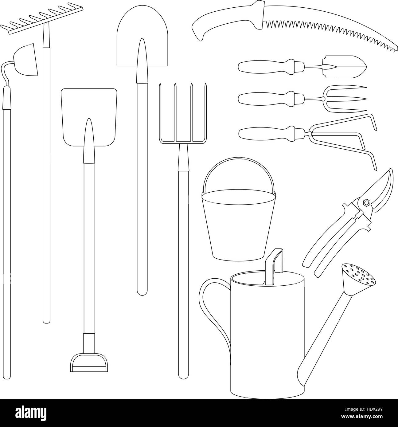 Vector set of hand tools for working in the garden Stock Vector