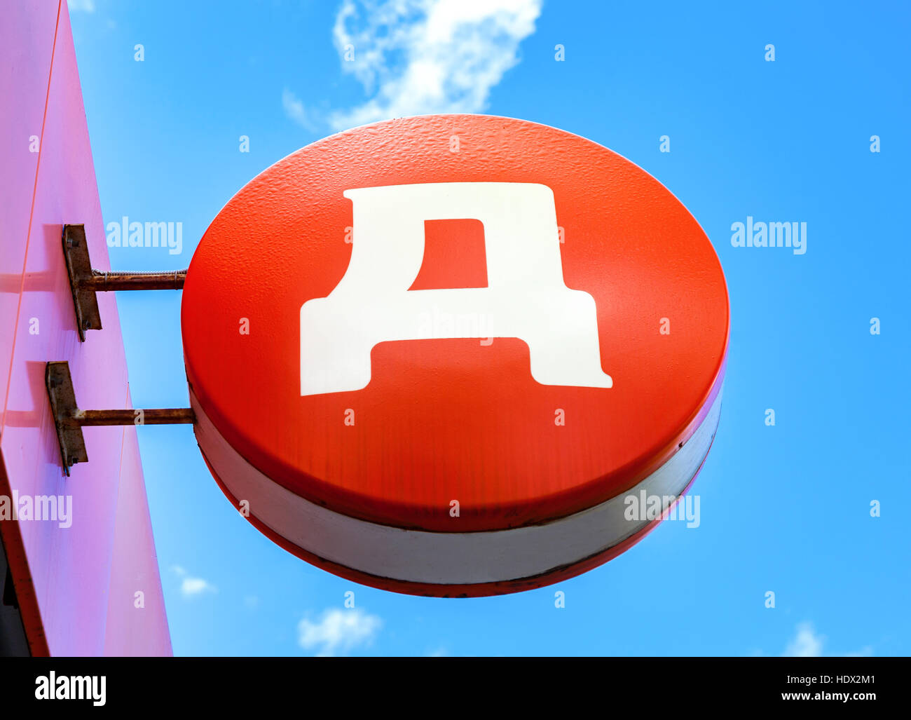 Logo of russia's retailer Dixy against the blue sky background Stock ...