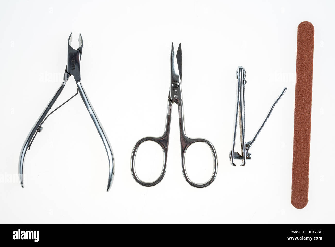Nail care tools, nail clippers, nail scissors, nail nippers, nail files Stock Photo Alamy