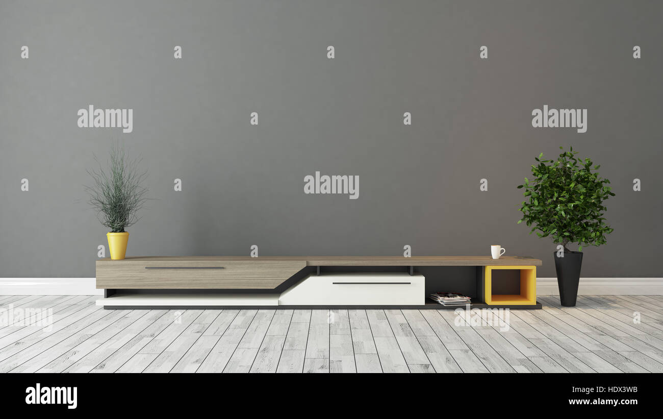 Modern Tv Stand Design With Grey Brown Wall In The Room Decoration Idea 3d Rendering Stock Photo Alamy
