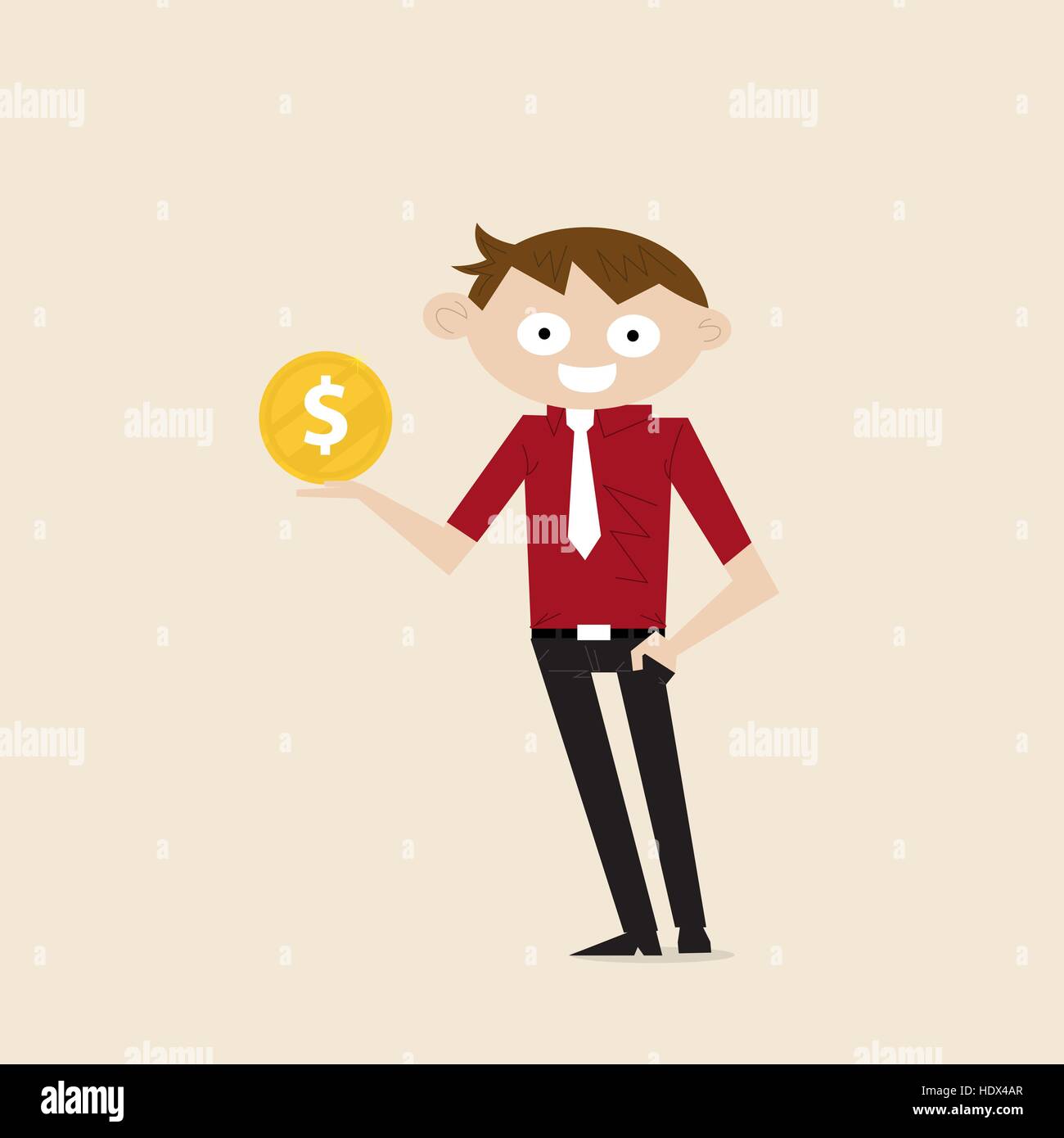 Manager,Office Worker or businessman with the golden coins on his hand.Concept of business success/accomplishment or achievement.Vector flat design Stock Vector