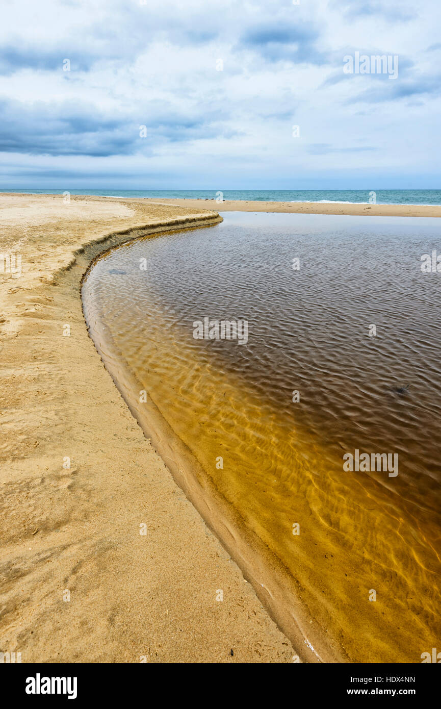 View of sandy and deserted Ninety Mile Beach Marine National Park, Seaspray, Victoria, VIC, Australia Stock Photo