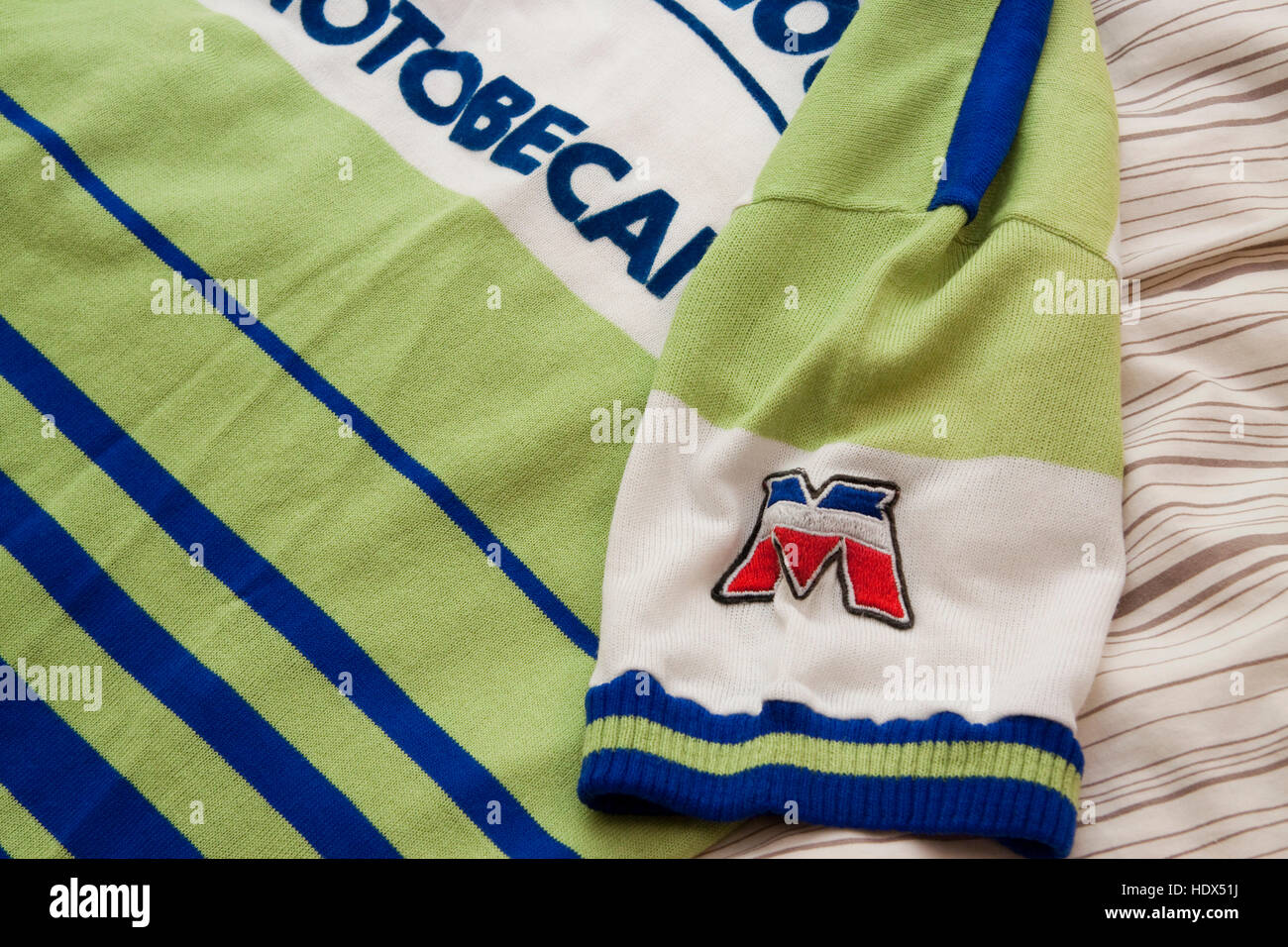 Cycling jersey of the French professional racing La Redoubte Motobecane detail Stock Photo