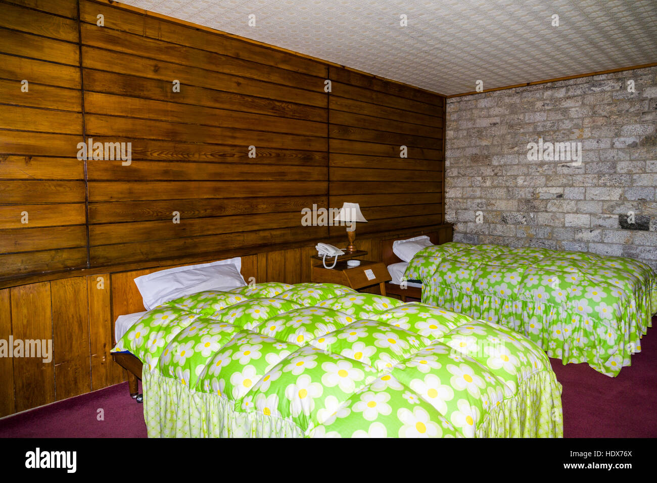 The interior of the rooms of Everest View Hotel, located high above Namche Bazar on 3900m altitude Stock Photo