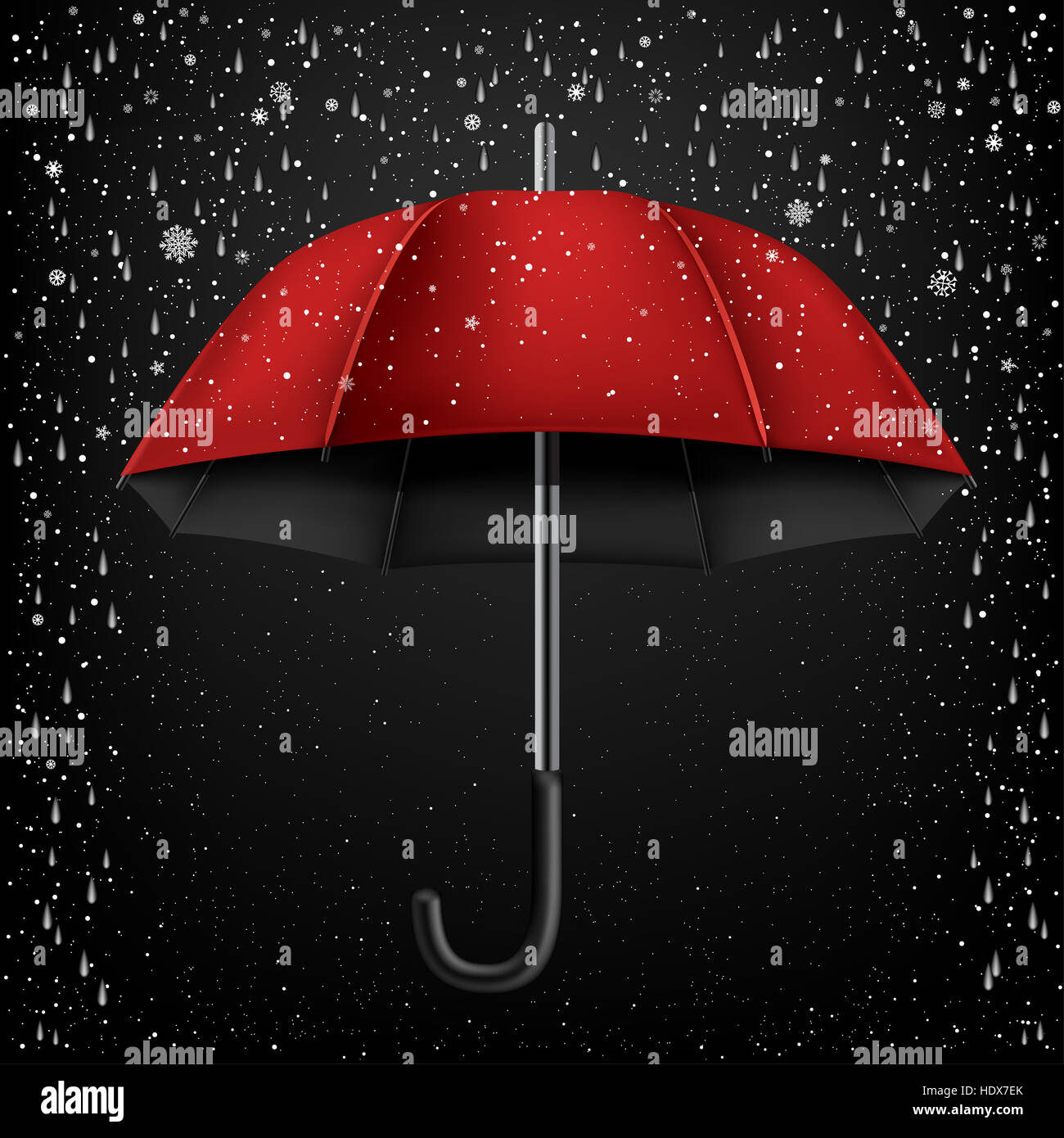 The opened red and black umbrella on falling rain and snow background Stock  Photo - Alamy