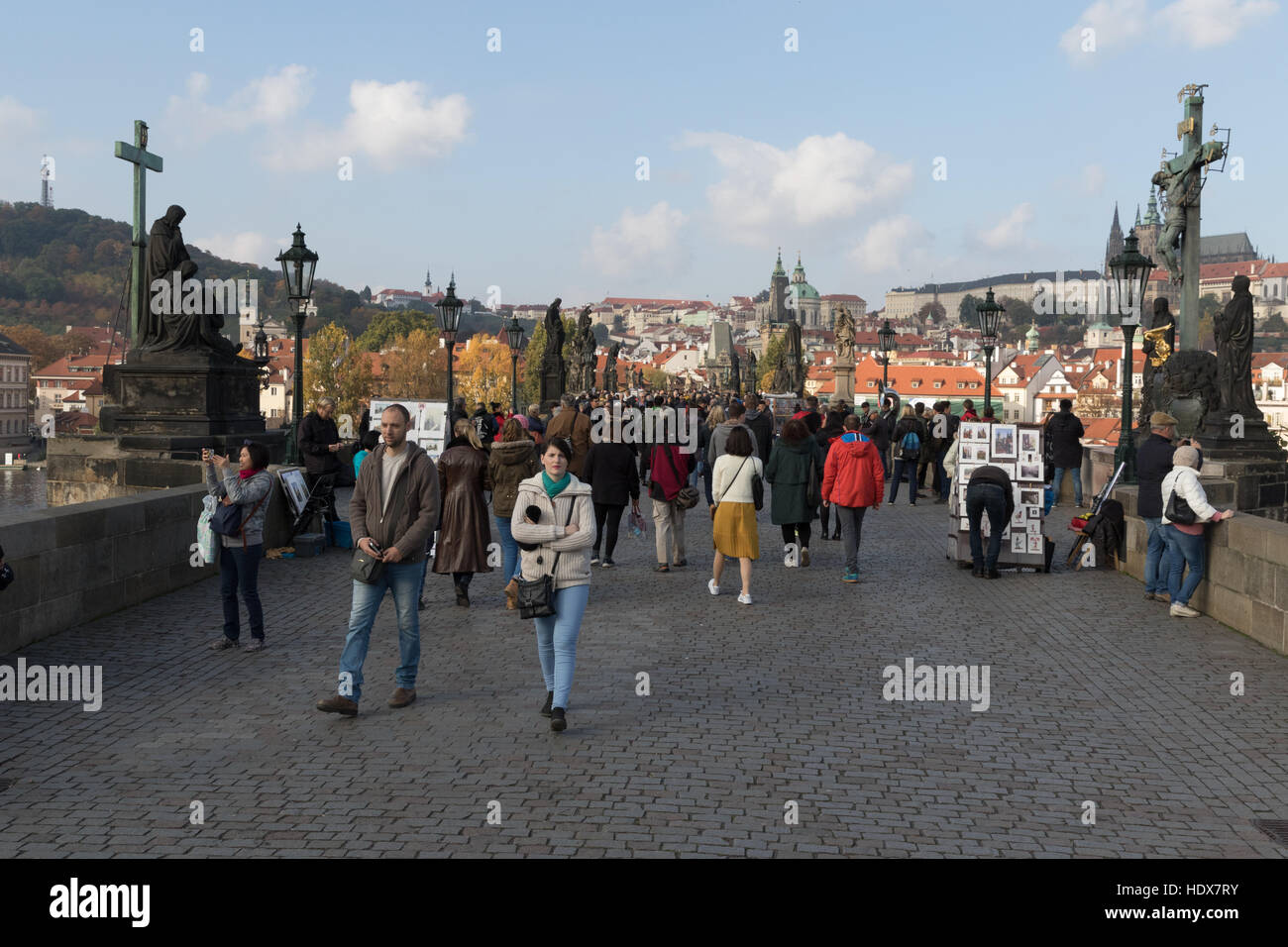 Tourists on the Charles Bridge, Prague Stock Photo
