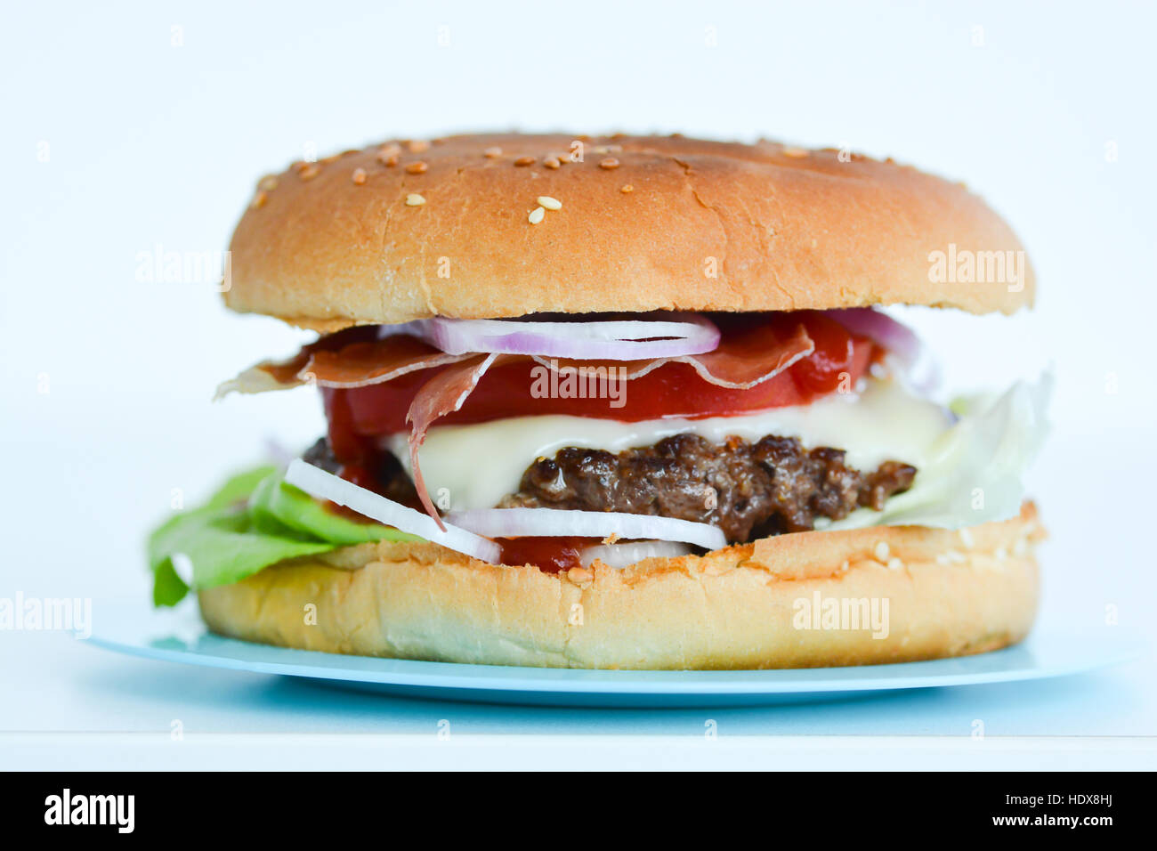Fresh tasty beef burger close-up Stock Photo