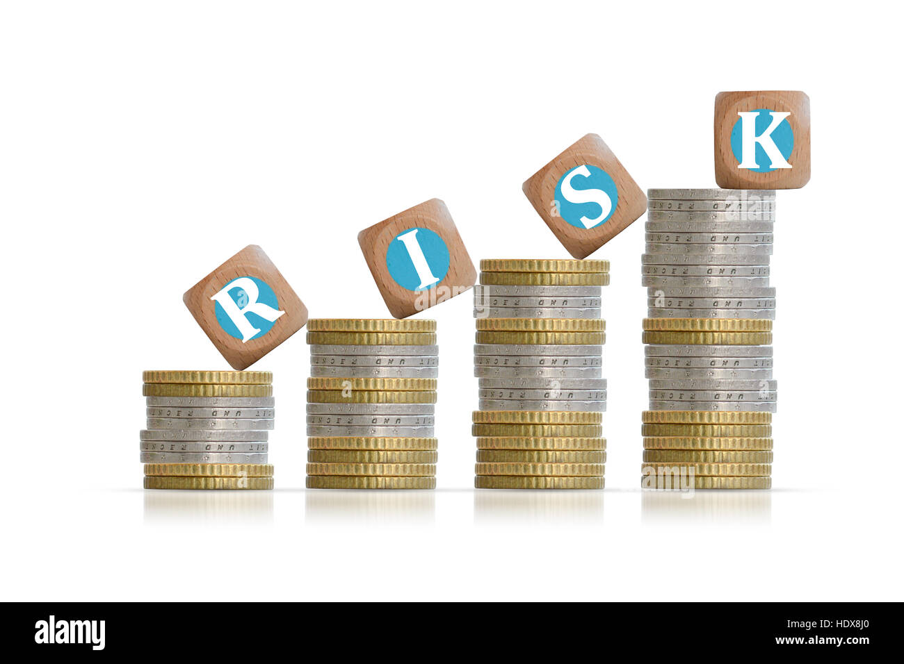 Risk investment concept with coins pillars Stock Photo - Alamy