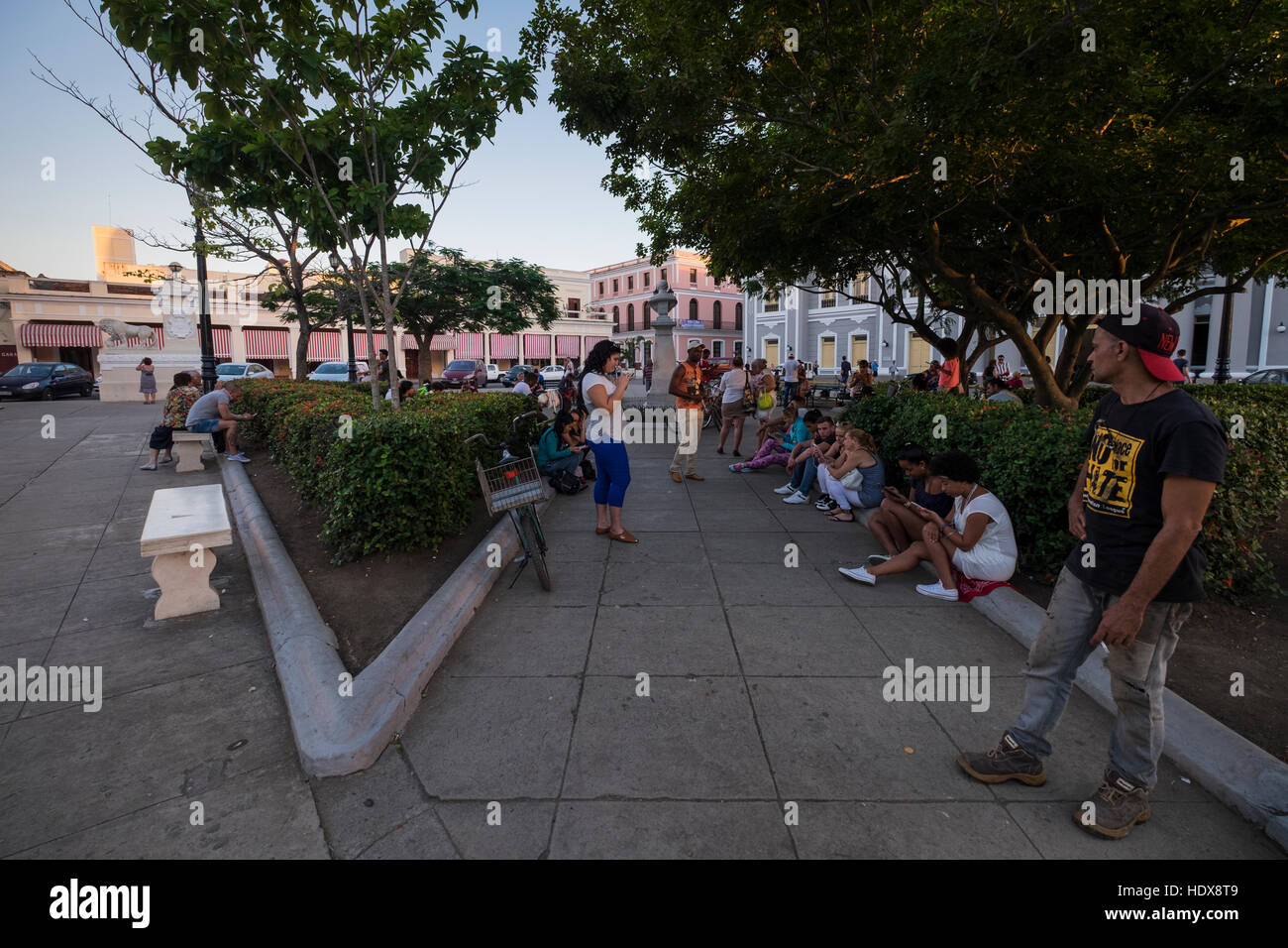 Wifi zone in the Parque Jose Marti, Cienfuegos, Cuba Stock Photo