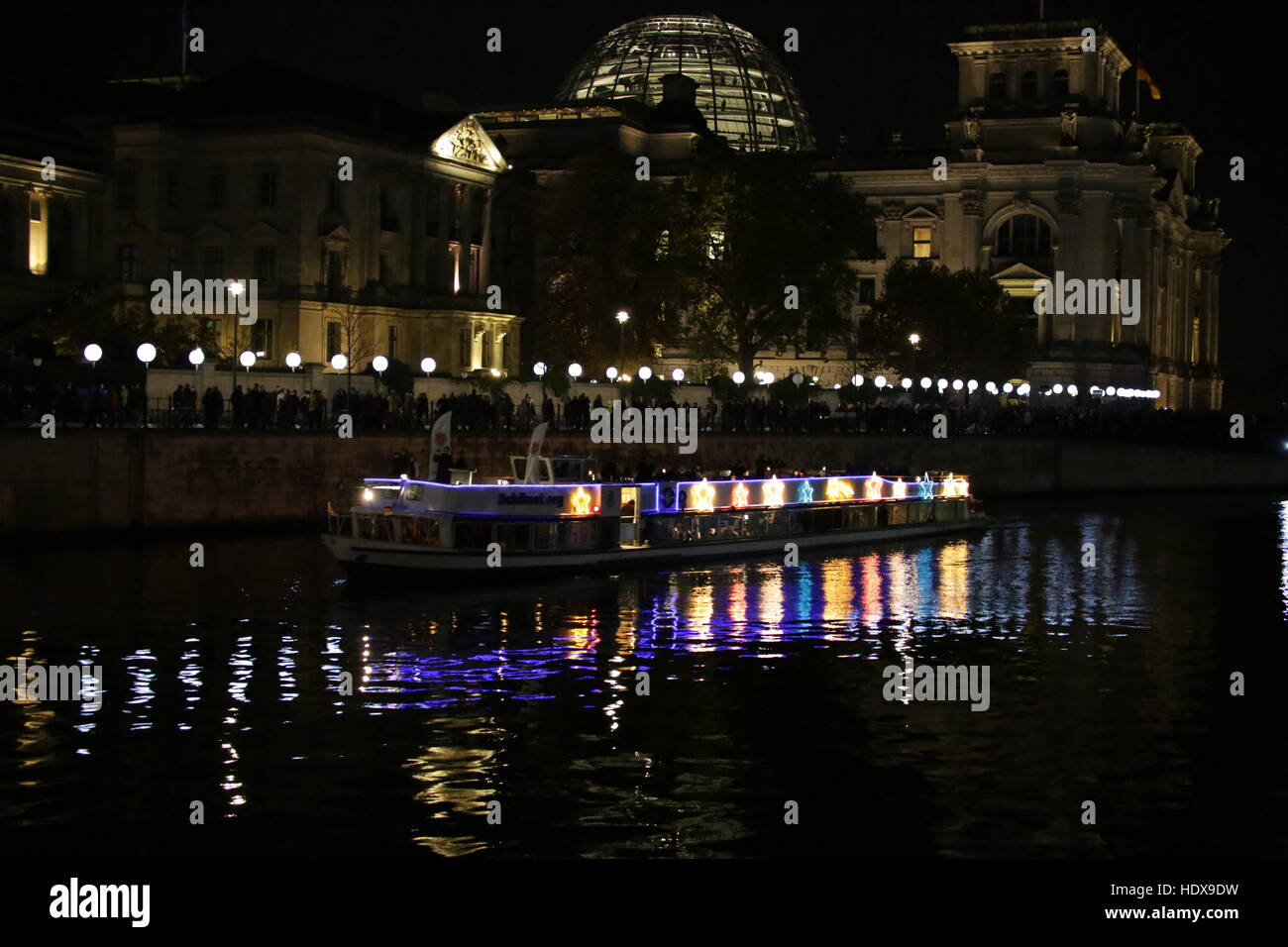Berlin, Germany, November 8th, 2014: 25th celebrations of the Fall of the Berlin Wall held with a light balloon chain. Stock Photo
