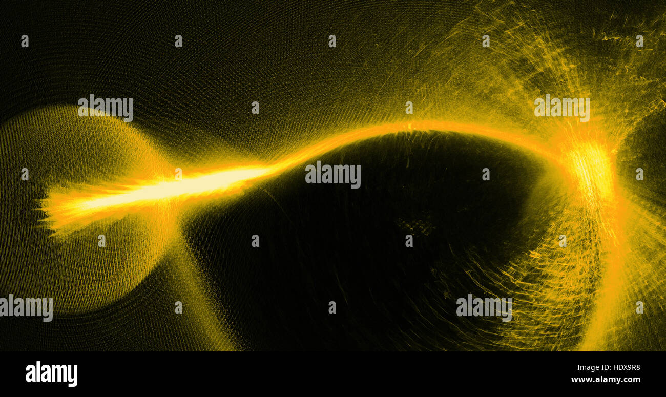 Abstract Design In Yellow Lines Curves Particles On Dark Background Stock Photo