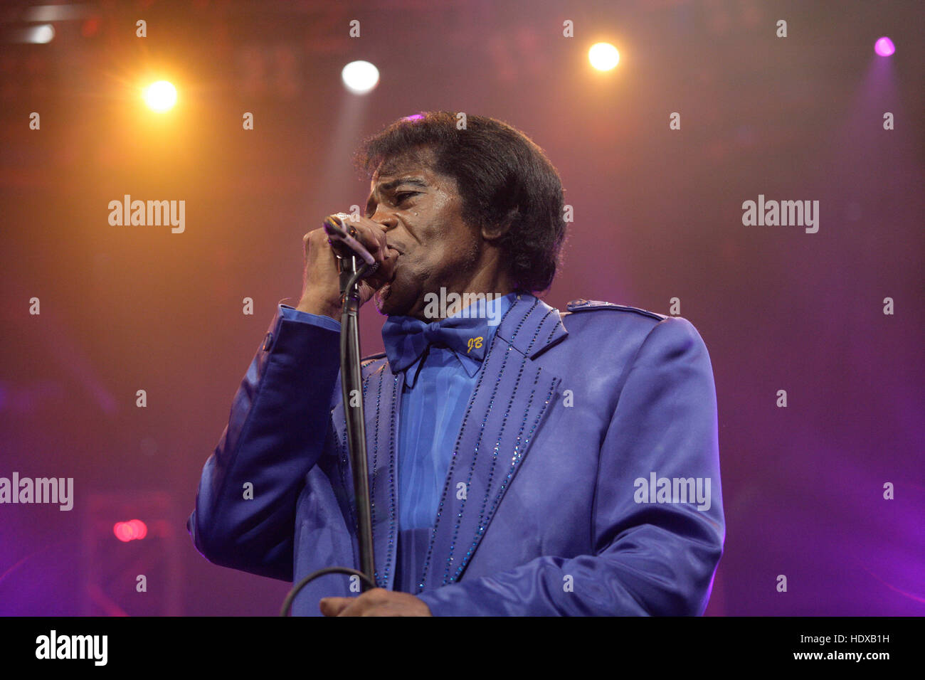 James Brown, the godfather of soul, performs on stage at the Roundhouse